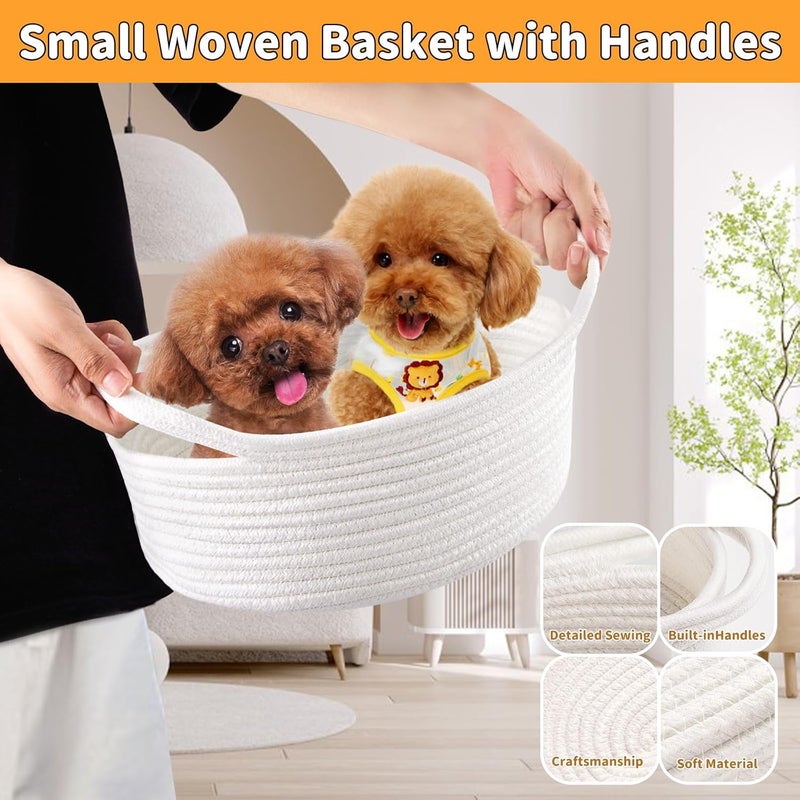 Yeeeasy Small Woven Basket with Gift Bags and Ribbons Cute Baskets for Gifts Empty 12"x8"x5" Small Rope Toy Basket for Babies White Baskets for Storage - Image 5